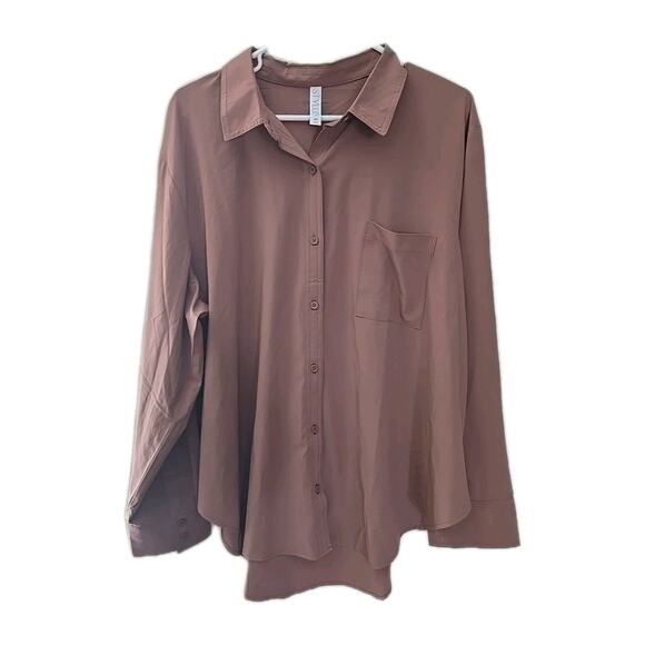 NWT Stylus Mauve Pink Pocket Long Sleeve Casual Button Down Shirt Womans Sz 2XL - Picture 1 of 6